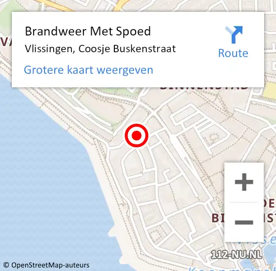 Locatie op kaart van de 112 melding: Brandweer Met Spoed Naar Vlissingen, Coosje Buskenstraat op 14 november 2023 20:00