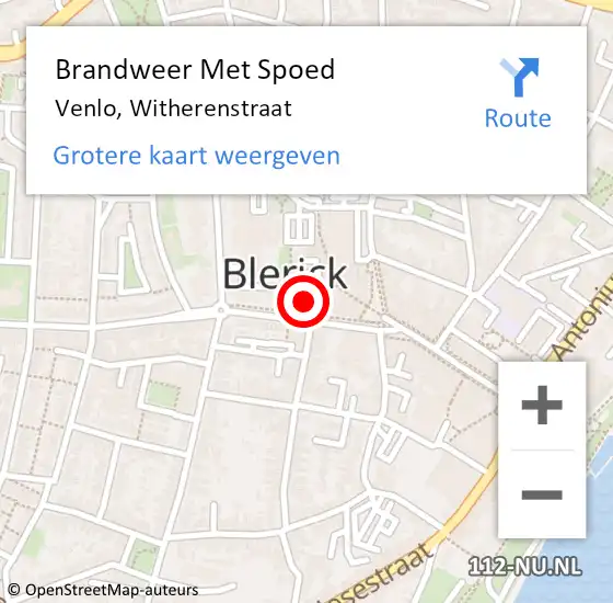 Locatie op kaart van de 112 melding: Brandweer Met Spoed Naar Venlo, Witherenstraat op 14 november 2023 20:03