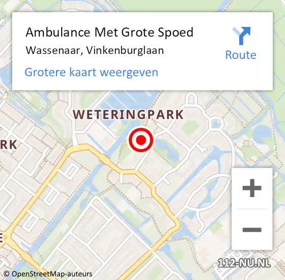 Locatie op kaart van de 112 melding: Ambulance Met Grote Spoed Naar Wassenaar, Vinkenburglaan op 14 november 2023 20:12