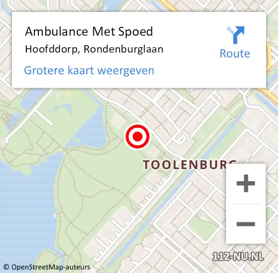 Locatie op kaart van de 112 melding: Ambulance Met Spoed Naar Hoofddorp, Rondenburglaan op 14 november 2023 20:13