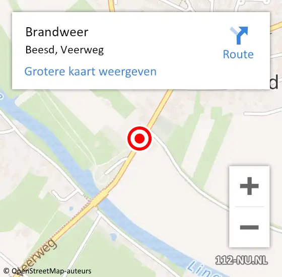 Locatie op kaart van de 112 melding: Brandweer Beesd, Veerweg op 15 september 2014 12:15