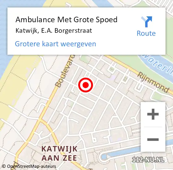 Locatie op kaart van de 112 melding: Ambulance Met Grote Spoed Naar Katwijk, E.A. Borgerstraat op 14 november 2023 20:30