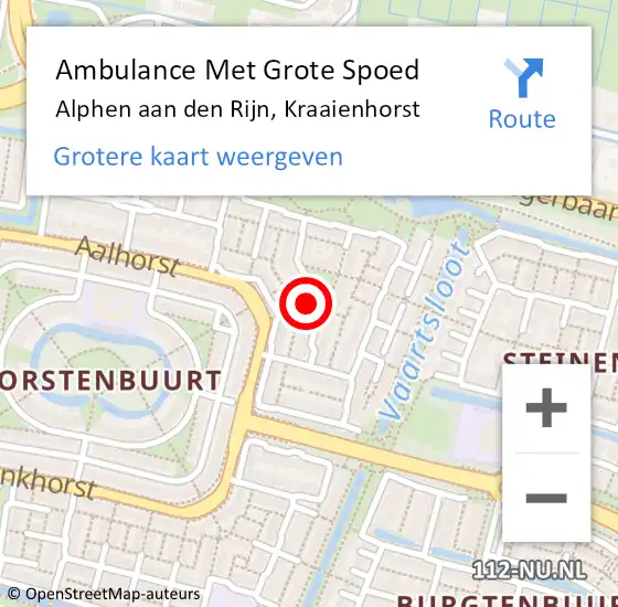 Locatie op kaart van de 112 melding: Ambulance Met Grote Spoed Naar Alphen aan den Rijn, Kraaienhorst op 14 november 2023 20:47