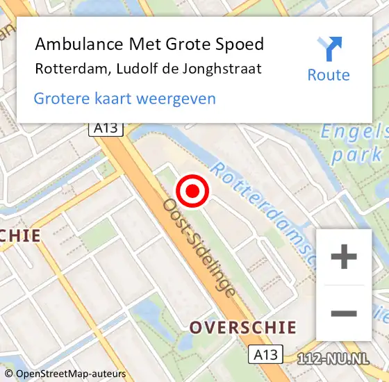 Locatie op kaart van de 112 melding: Ambulance Met Grote Spoed Naar Rotterdam, Ludolf de Jonghstraat op 14 november 2023 20:58