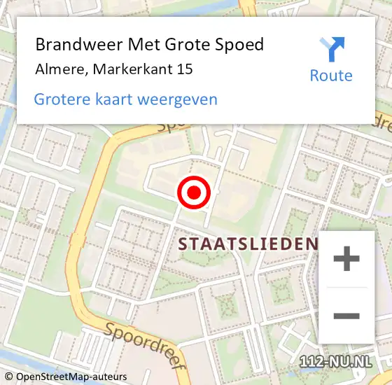 Locatie op kaart van de 112 melding: Brandweer Met Grote Spoed Naar Almere, Markerkant 15 op 14 november 2023 21:17