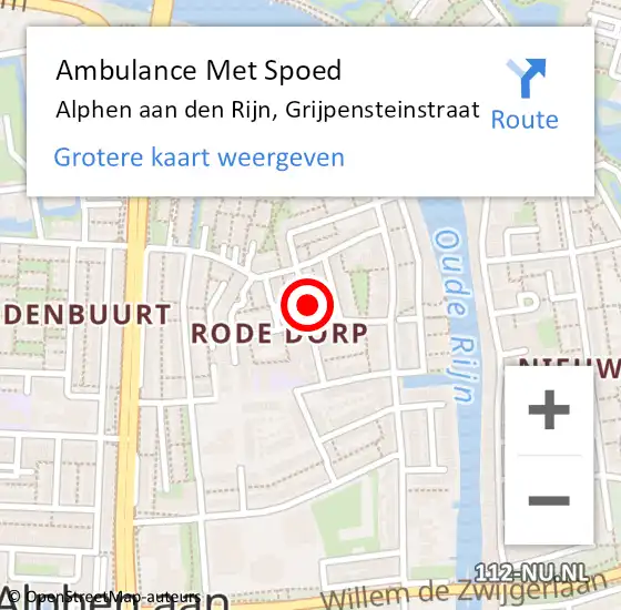 Locatie op kaart van de 112 melding: Ambulance Met Spoed Naar Alphen aan den Rijn, Grijpensteinstraat op 14 november 2023 21:40