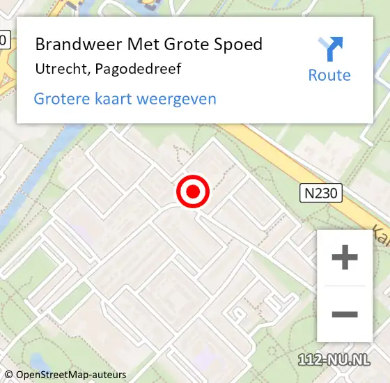 Locatie op kaart van de 112 melding: Brandweer Met Grote Spoed Naar Utrecht, Pagodedreef op 14 november 2023 21:41