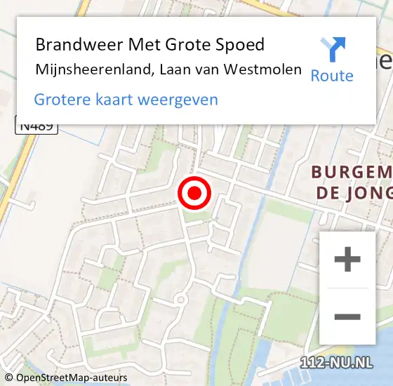 Locatie op kaart van de 112 melding: Brandweer Met Grote Spoed Naar Mijnsheerenland, Laan van Westmolen op 14 november 2023 21:43