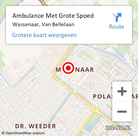 Locatie op kaart van de 112 melding: Ambulance Met Grote Spoed Naar Wassenaar, Van Bellelaan op 14 november 2023 21:52