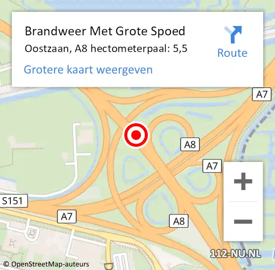 Locatie op kaart van de 112 melding: Brandweer Met Grote Spoed Naar Oostzaan, A8 hectometerpaal: 5,5 op 14 november 2023 22:24