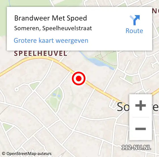 Locatie op kaart van de 112 melding: Brandweer Met Spoed Naar Someren, Speelheuvelstraat op 14 november 2023 22:25