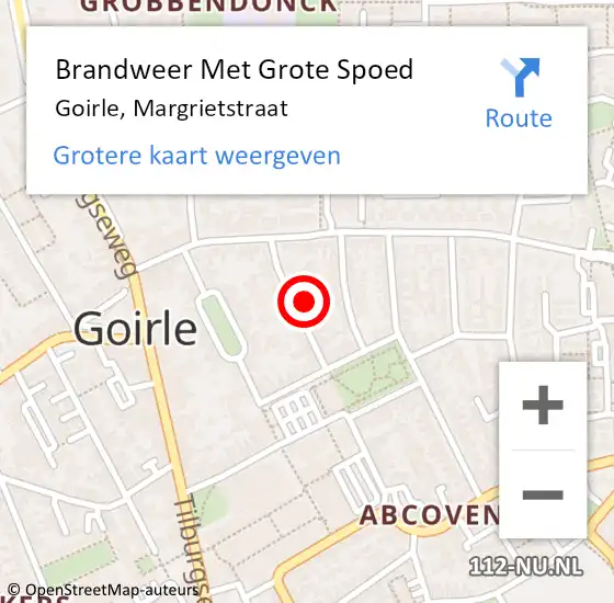 Locatie op kaart van de 112 melding: Brandweer Met Grote Spoed Naar Goirle, Margrietstraat op 14 november 2023 22:58