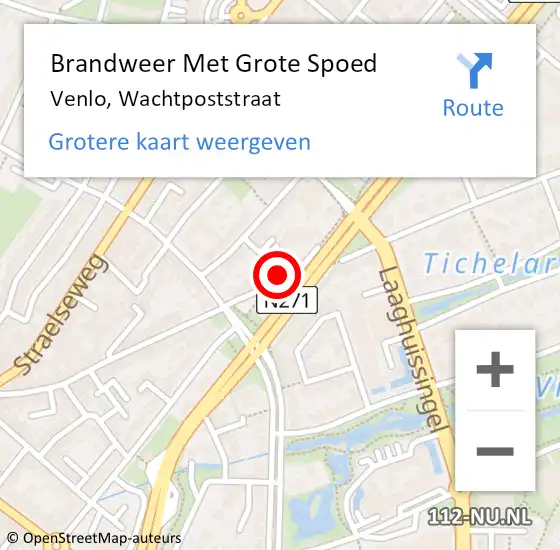 Locatie op kaart van de 112 melding: Brandweer Met Grote Spoed Naar Venlo, Wachtpoststraat op 14 november 2023 22:59