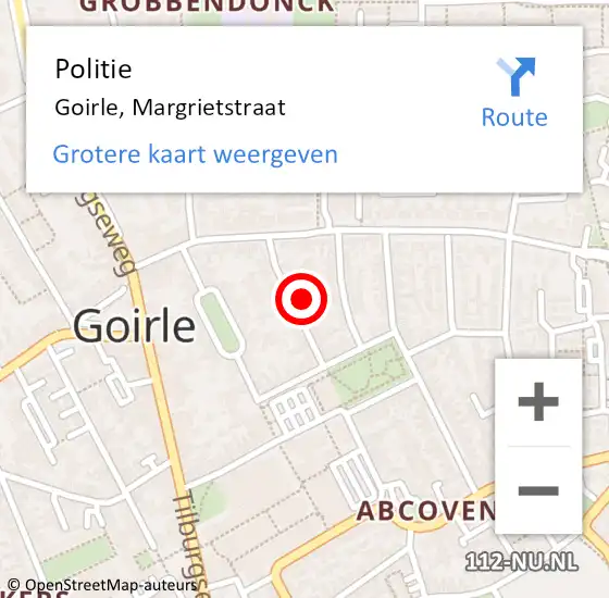 Locatie op kaart van de 112 melding: Politie Goirle, Margrietstraat op 14 november 2023 23:40