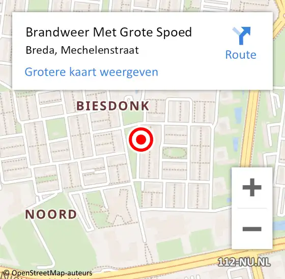 Locatie op kaart van de 112 melding: Brandweer Met Grote Spoed Naar Breda, Mechelenstraat op 14 november 2023 23:44