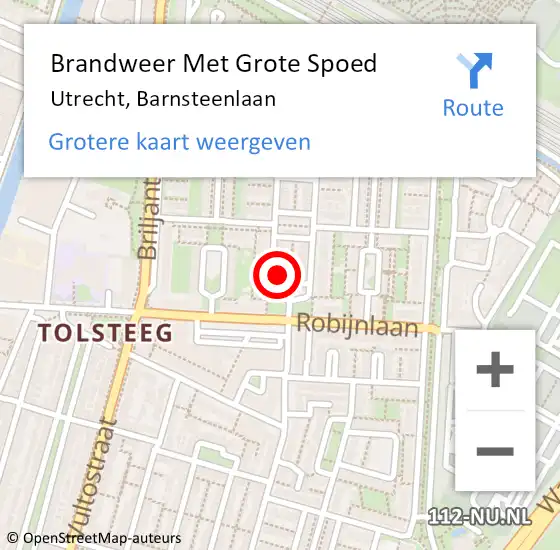 Locatie op kaart van de 112 melding: Brandweer Met Grote Spoed Naar Utrecht, Barnsteenlaan op 15 november 2023 00:42