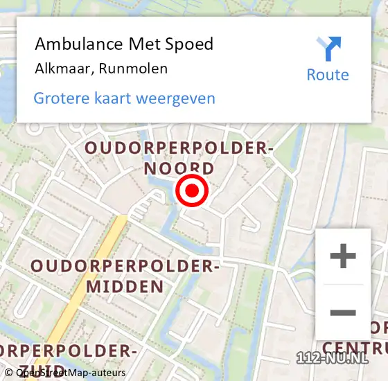 Locatie op kaart van de 112 melding: Ambulance Met Spoed Naar Alkmaar, Runmolen op 15 november 2023 00:46