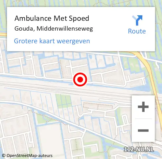 Locatie op kaart van de 112 melding: Ambulance Met Spoed Naar Gouda, Middenwillenseweg op 15 november 2023 04:19