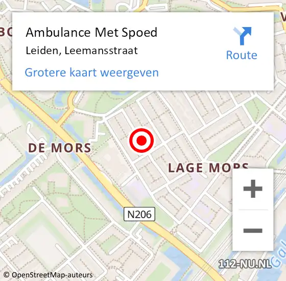 Locatie op kaart van de 112 melding: Ambulance Met Spoed Naar Leiden, Leemansstraat op 15 november 2023 05:04