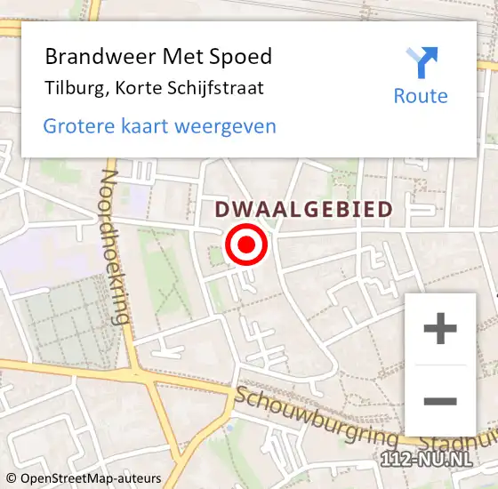 Locatie op kaart van de 112 melding: Brandweer Met Spoed Naar Tilburg, Korte Schijfstraat op 15 november 2023 05:05