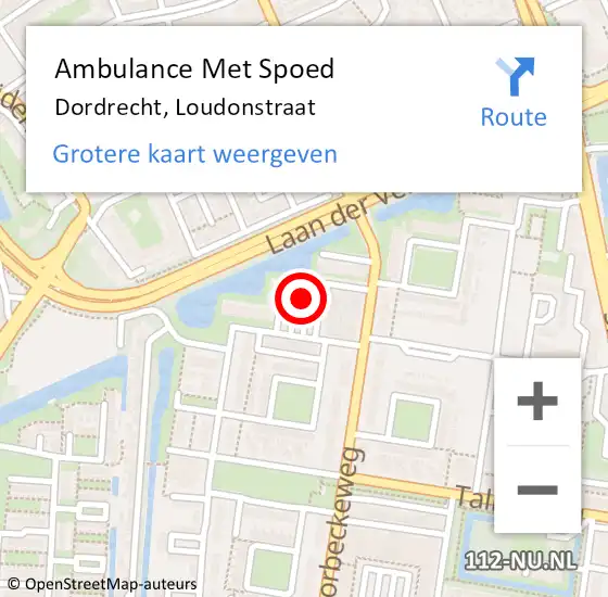 Locatie op kaart van de 112 melding: Ambulance Met Spoed Naar Dordrecht, Loudonstraat op 15 november 2023 05:06