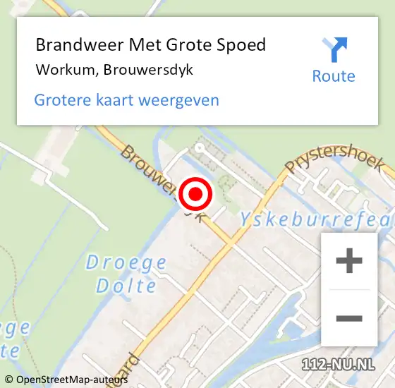 Locatie op kaart van de 112 melding: Brandweer Met Grote Spoed Naar Workum, Brouwersdyk op 15 november 2023 06:46