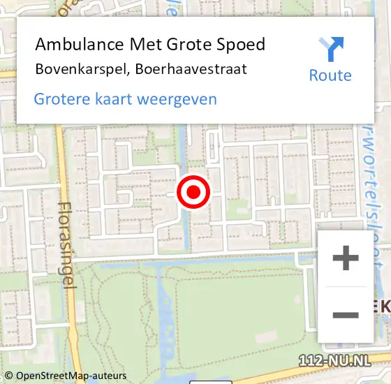 Locatie op kaart van de 112 melding: Ambulance Met Grote Spoed Naar Bovenkarspel, Boerhaavestraat op 15 november 2023 07:21