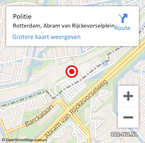 Locatie op kaart van de 112 melding: Politie Rotterdam, Abram van Rijckevorselplein op 15 november 2023 08:13