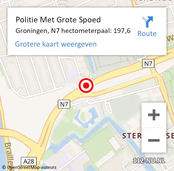 Locatie op kaart van de 112 melding: Politie Met Grote Spoed Naar Groningen, N7 hectometerpaal: 197,6 op 15 november 2023 08:14