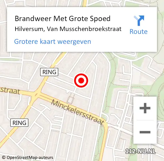 Locatie op kaart van de 112 melding: Brandweer Met Grote Spoed Naar Hilversum, Van Musschenbroekstraat op 15 november 2023 08:15