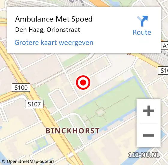 Locatie op kaart van de 112 melding: Ambulance Met Spoed Naar Den Haag, Orionstraat op 15 november 2023 08:21