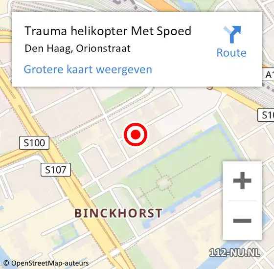 Locatie op kaart van de 112 melding: Trauma helikopter Met Spoed Naar Den Haag, Orionstraat op 15 november 2023 08:43