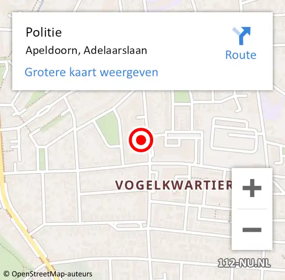 Locatie op kaart van de 112 melding: Politie Apeldoorn, Adelaarslaan op 15 november 2023 09:03