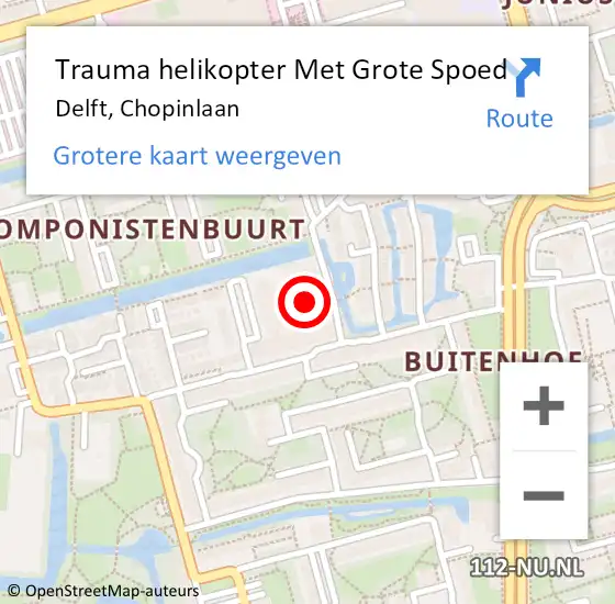 Locatie op kaart van de 112 melding: Trauma helikopter Met Grote Spoed Naar Delft, Chopinlaan op 15 november 2023 09:45