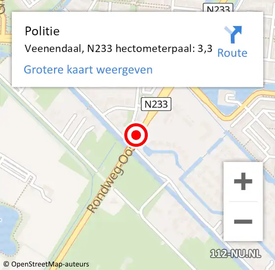Locatie op kaart van de 112 melding: Politie Veenendaal, N233 hectometerpaal: 3,3 op 15 november 2023 10:10