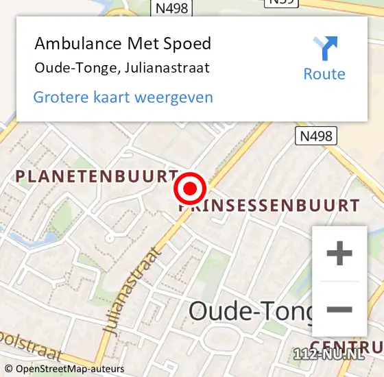 Locatie op kaart van de 112 melding: Ambulance Met Spoed Naar Oude-Tonge, Julianastraat op 15 november 2023 10:19