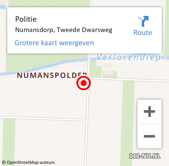 Locatie op kaart van de 112 melding: Politie Numansdorp, Tweede Dwarsweg op 15 november 2023 10:35