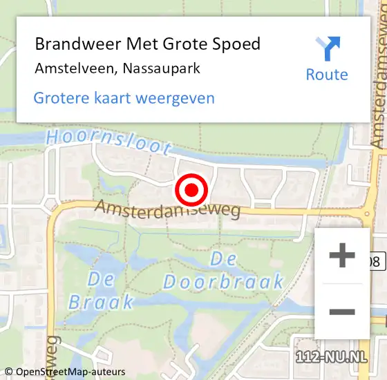 Locatie op kaart van de 112 melding: Brandweer Met Grote Spoed Naar Amstelveen, Nassaupark op 15 november 2023 11:00