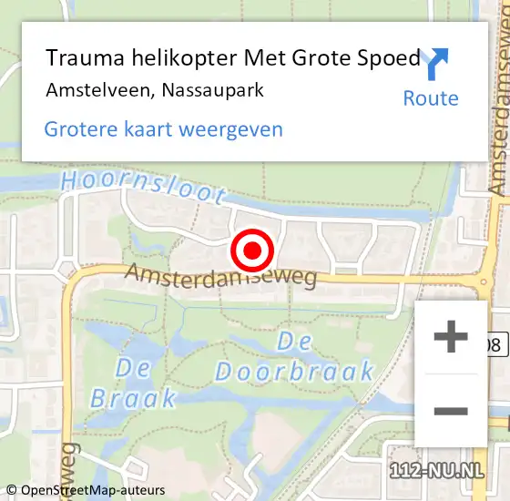 Locatie op kaart van de 112 melding: Trauma helikopter Met Grote Spoed Naar Amstelveen, Nassaupark op 15 november 2023 11:01