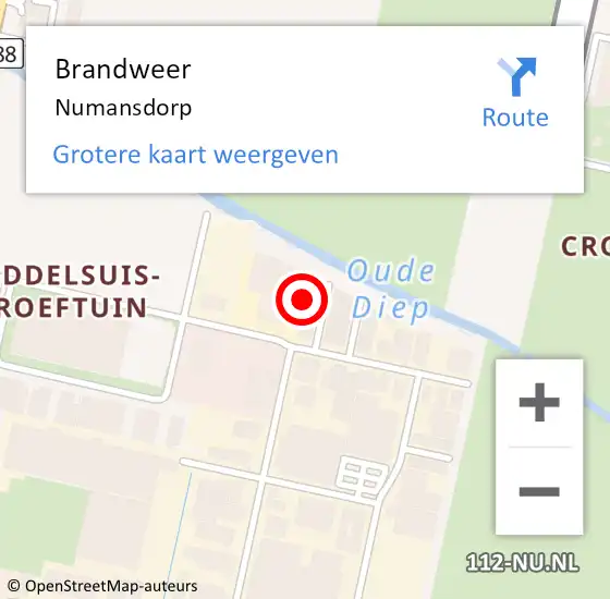 Locatie op kaart van de 112 melding: Brandweer Numansdorp op 15 november 2023 11:32