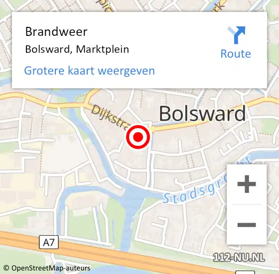 Locatie op kaart van de 112 melding: Brandweer Bolsward, Marktplein op 15 november 2023 11:48