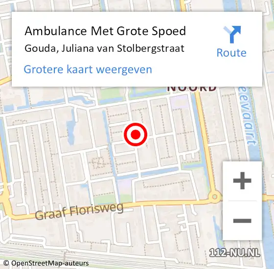 Locatie op kaart van de 112 melding: Ambulance Met Grote Spoed Naar Gouda, Juliana van Stolbergstraat op 15 november 2023 12:01