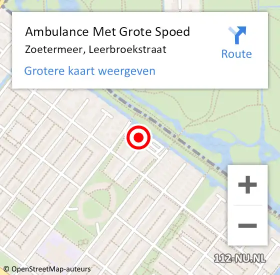 Locatie op kaart van de 112 melding: Ambulance Met Grote Spoed Naar Zoetermeer, Leerbroekstraat op 15 november 2023 12:10