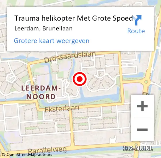 Locatie op kaart van de 112 melding: Trauma helikopter Met Grote Spoed Naar Leerdam, Brunellaan op 15 november 2023 12:22