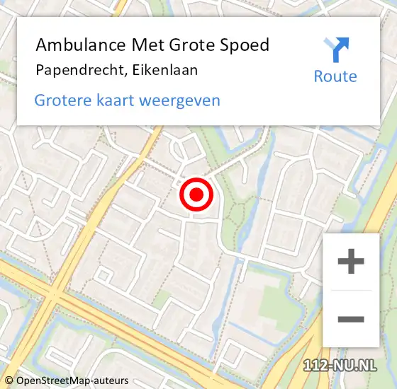 Locatie op kaart van de 112 melding: Ambulance Met Grote Spoed Naar Papendrecht, Eikenlaan op 15 november 2023 12:27