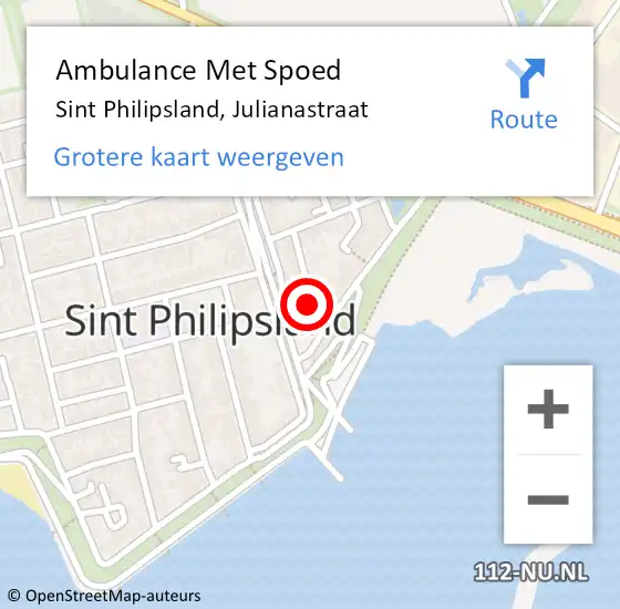 Locatie op kaart van de 112 melding: Ambulance Met Spoed Naar Sint Philipsland, Julianastraat op 14 oktober 2013 15:50