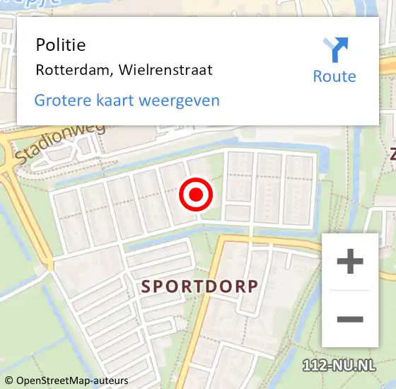 Locatie op kaart van de 112 melding: Politie Rotterdam, Wielrenstraat op 15 november 2023 12:40