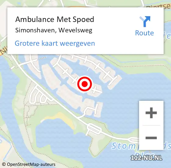 Locatie op kaart van de 112 melding: Ambulance Met Spoed Naar Simonshaven, Wevelsweg op 15 november 2023 12:44