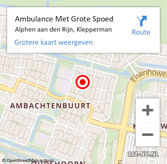 Locatie op kaart van de 112 melding: Ambulance Met Grote Spoed Naar Alphen aan den Rijn, Klepperman op 15 november 2023 12:51
