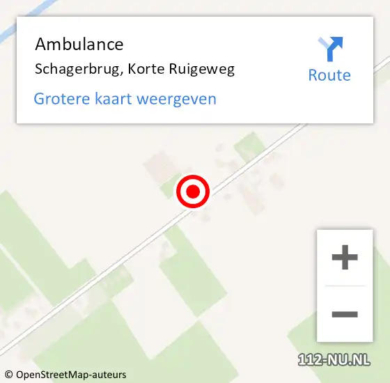 Locatie op kaart van de 112 melding: Ambulance Schagerbrug, Korte Ruigeweg op 15 november 2023 12:55